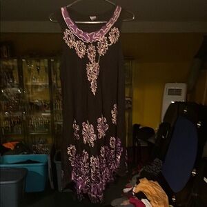 Chic Black Dress with Purple Embroidery